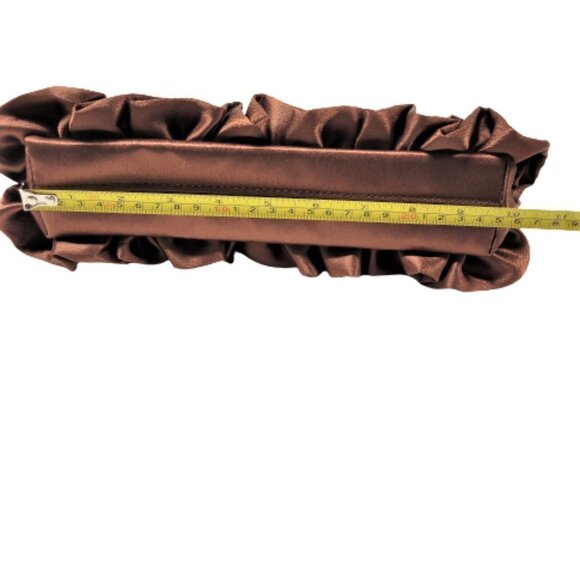 Chocolate Brown Satin Ruffle Evening Clutch Purse - Picture 7 of 8